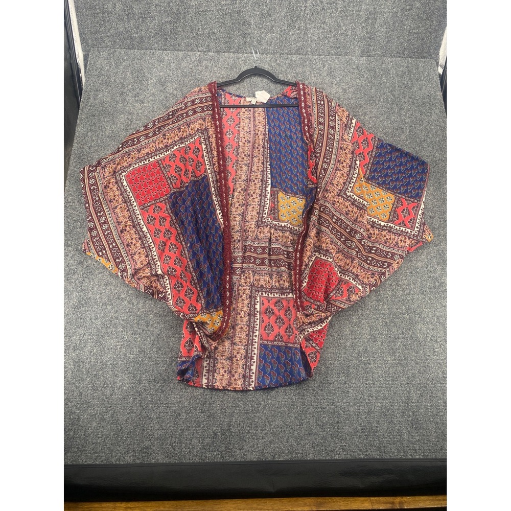 Umgee Patchwork Kimono Cardigan Boho Open Front Women S M Multi Color Crochet